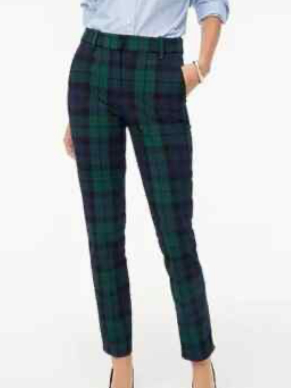 J. Crew Factory Green & Navy Plaid Straight-Leg Pants